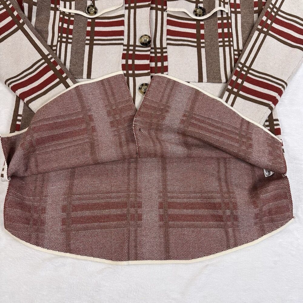 Belle by Belldini‎ Plaid Sweater Blazer Womens L Knit Jacket Button Front Fal - Picture 10 of 12